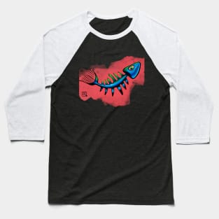 blue fishbone on red background Baseball T-Shirt